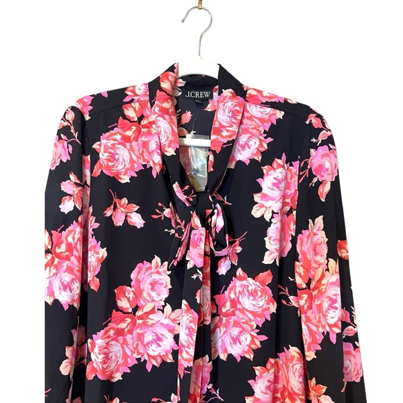 J. Crew Tie Neck Long Sleeve Top in Midnight Rose (M) - Picture 7 of 13